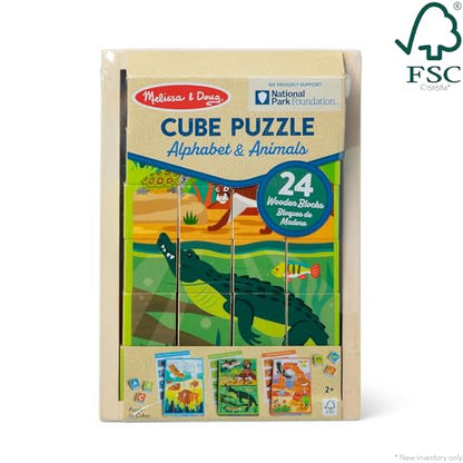 Melissa & Doug National Parks Alphabet & Animals 24-Piece Cube Puzzle (Everglades, Arches, Yellowstone) - FSC Certified