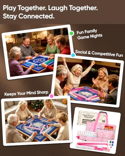 BALE ® Original American Mahjong Tile Set with Complete Game Accessories | 166 Pink Engraved 1.2" Mah Jongg Tiles, 4 Acrylic Racks Pushers,3Pcs Printed Majong Carrying Bags, Travel Family Friend Club - color: Printed Pink