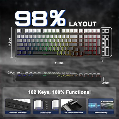ATTACK SHARK X98 Wireless Mechanical Keyboard,RGB Backlit,Tri-Mode BT5.0/2.4GHz/USB-C Hot-Swappable,PBT Keycaps,Pre-lubed Linear Switches Computer Gaming Keyboard for PC/Tablet/PS5/Xbox - color: Moonlight