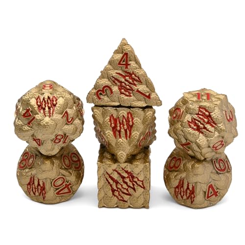Dragon Scale Metal Dice Set-Dragon Claw,with Gift Metal Box for TTRPG Tabletop Gaming,Dungeon Masters,RPG Adventures(Brown) - color: Brown