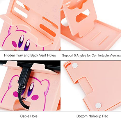 Tscope Cute Switch Stand, Compact Foldable Multi-Angle Adjustable Playstand Bracket, Portable Desktop Holder for Nintendo Switch/Switch 2 / Lite/OLED (Pink) - color: Pink