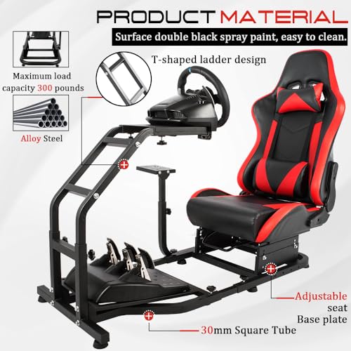 Marada Racing Simulator Cockpit with Adjustable Leather Gaming Race Seat Fit for Logitech G25 G27 G29 G923, for Thrustmaster T248 T300RS TX F458 T128,Steering Driving Car Stand No Wheel Pedal Shifter