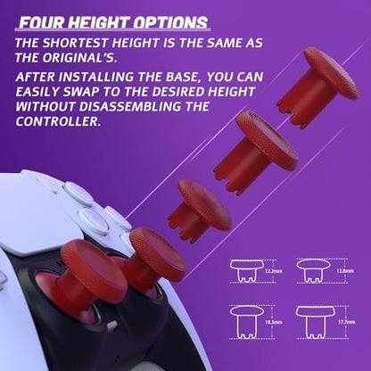 eXtremeRate ThumbsGear V3 Interchangeable Ergonomic Thumbsticks for PS5 Controller, Replacement Analog Thumb Sticks for PS4 Controller - Carmine Red 4 Height Adjustable Convex, Concave Grip Joysticks - color: Carmine Red
