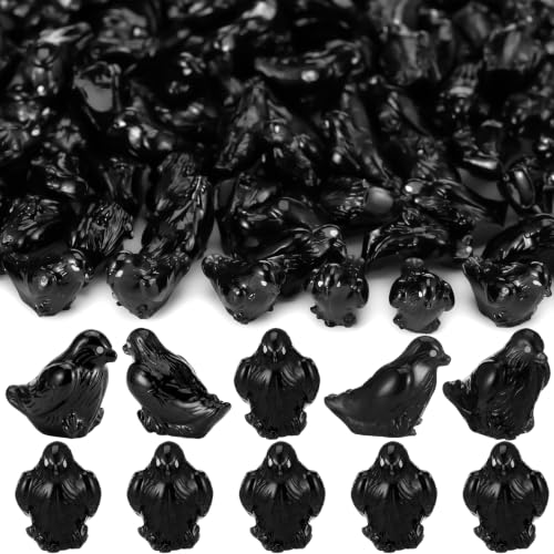 Weysat 150 Pcs Mini Halloween Crow Figurines Miniature Resin Spooky Realistic Black Raven Tiny Halloween Miniatures for Spooky Tiered Tray Decor Vase Filler Home Shelf Centerpieces Party Favors - style: Crow