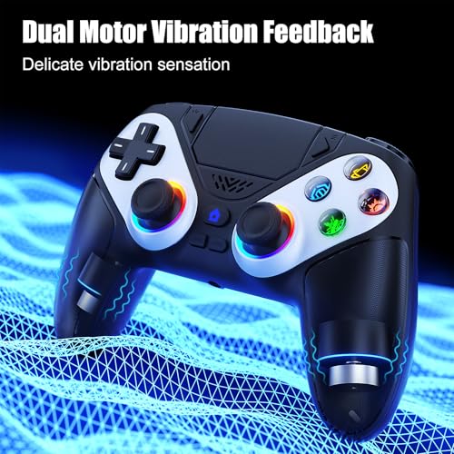 Gamrombo LED Wireless Controller for PS5, Compatible with PS5 Pro/Slim/PC, Dual Vibration, Macro/Turbo Function, 3.5mm Audio Jack, 6-Axis Motion Control Gamepad with Speaker(Black) - color: Black