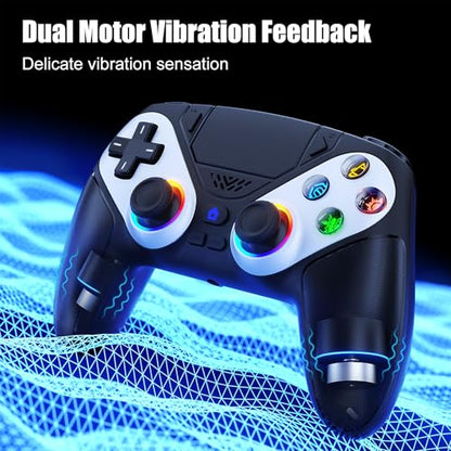 Dinosoo RGB Wireless Controller for PS5/PC/Mobile – Bluetooth Gamepad with Turbo, Macro, Dual Vibration, 6-Axis Gyro, 3.5mm Audio Jack, Built-in Speaker, 1000mAh Battery (Black) - color: Black