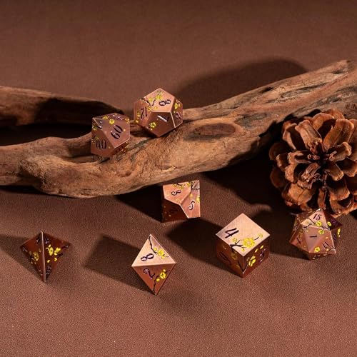 UDIXI Metal DND Dice Set, 7PCS Metal Polyhedral Dice Set Copper for D&D RPG | Yellow Flower, Metal Case Packaging, Heavy Metal Dice, D&D Gift, for Dungeons and Dragons Role Playing Games Tabletop Games - color: Copper-purple