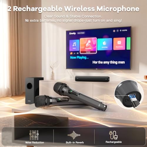 Sound Bar for Smart TV, Karaoke Sound Bar with Wireless Microphones, 2.1CH Soundbar with Subwoofer, BT 5.3 Surround Sound System for TV, Home Theater Soundbar Speakers with Bluetooth/ARC/AUX for Party