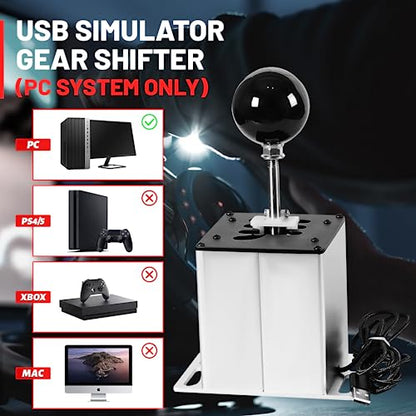 USB Simulator Shifter Compatible with Logitech G29 /G27 /G25 /G920 T300RS/GT Steering Wheel , Applicable for ATS ETS Dust WRC Sim Racing Games H Shifter with Carbon Fiber Grip - 6+R White(PC System) - size: HB-1014-6R-W