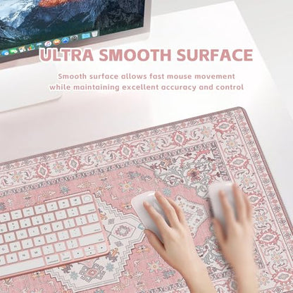 Baziabbo Pink Desk Mat,XXL Extended Large Mouse Pad,Gaming Mousepad with Stitched Edge,Non-Slip Rubber Base Keyboard Desk Pad for Home Office Study Game (Pink) - color: Pink