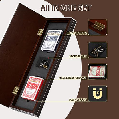 Rinten Solid Wood Cribbage Board Game Set for 2-4 Players with Cards | Classic card strategy game, integrated storage, durable metal pegs, playing cards included, wooden gift for adults - color: Brown