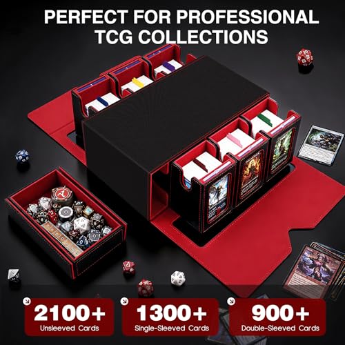 7-in-1 Commander Deck Box with Battle Case, 6-Deck Modular Card Storage Vault for MTG, Holds 600+ Double-Sleeved Cards, 35PT Magnetic Card Holders & 24 Dividers for TCG Game Night & Tournament