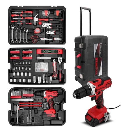 KINGTOOL Home Tool Set Kit - 286 PCS Home Auto Repair Tool Kit with Rolling Tool Box, Mechanic Tool Sets with 21V Max Cordless Power drill, Perfect for Homeowner, Diyer, Handyman - style: 286-Pieces