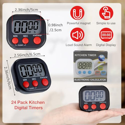 Leumoi 24 Pack Multi-Function Digital Timers with Magnetic Back, Large LCD Display, Loud Alarm, Count up & Countdown, Memory Function for Cooking, Classroom, Study, Exercise & Work(Black and Red) - color: Black and Red