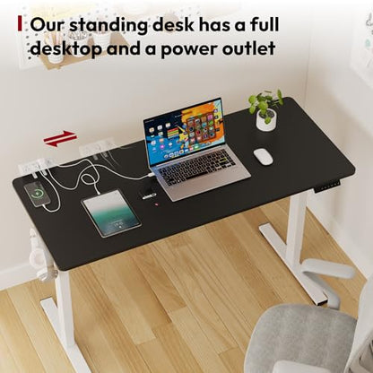 SANODESK Electric Standing Desk with Desk Clamp Power Strip 40"x 24" Whole-Piece Desktop Height Adjustable Stand Up Desk with Cable Management Sit Stand Home Office Desk White Frame/Black Top - color: White Frame+black Top, size: 40"x24"
