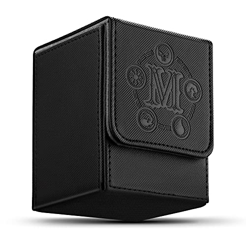 Card Deck Box for MTG Card Storage Box Holds 100 Plus Single Sleeved Cards, Microfiber Lining and Leather Card Box Compatible with Trading Card Games TCG, Yugioh Cards, etc.(Vertical-Black) - color: Black