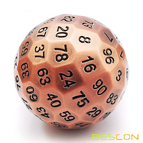 Bescon Solid Metal 100 Sided Dice, Game Dice D100, Giant Polyhedral Metal 100 Sides Dice 50MM in Diameter (1.97in), Ancient Copper - color: Solid Metal Ancient Copper D100
