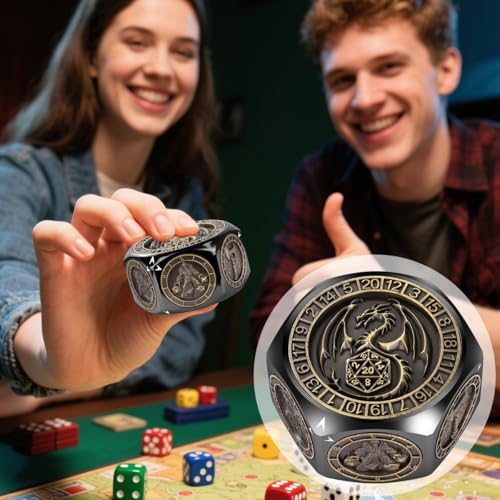 DND Spinner Dice 8-in-1 Metal Dice Set, D&D Polyhedral Game Dice | 3D Hexagon Relief Design, D&D Spinner Dice, DND Gifts, MTG, Role Playing Board Game Accessories, with Gift Box, Black - color: Black