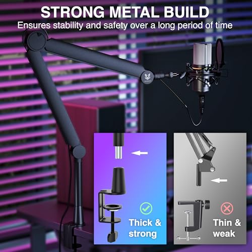 SA-30 Microphone Boom Arm, 360° Rotatable Mic Stand with 6 inch riser, Microphone Holder with 1/4", 3/8" and 5/8" Adapters, Professional Microphone Arm with Accessories, Mic Boom Arm Black