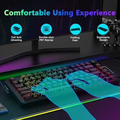 E-YOOSO 75% Wired Mechanical Gaming Keyboard, RGB Backlit, Red Switches | Hot Swappable Pre-lubed, Gasket Structure, Knob Control, Quiet Portable Compact Custom for PC, Black - color: Black, Red Switch