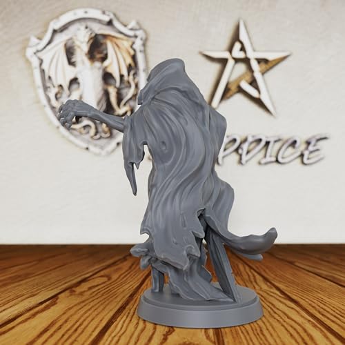 AUSPDICE Ghost Knight 28mm Unpainted DND Miniature Spectral Wraith AS446 | Hooded Undead Fantasy Figure with Tattered Robes and Clawed Hand for Dungeons and Dragons, TTRPG Games and Dungeon Masters