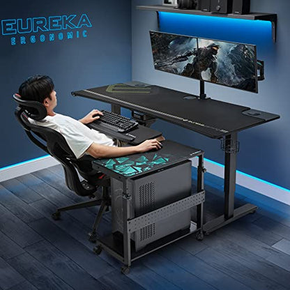 EUREKA ERGONOMIC PC Stand Height Adjustable Black | Height-adjustable 2-tier PC stand with wheels for ATX computer cases or printers, durable steel frame and smooth mobility - color: Black