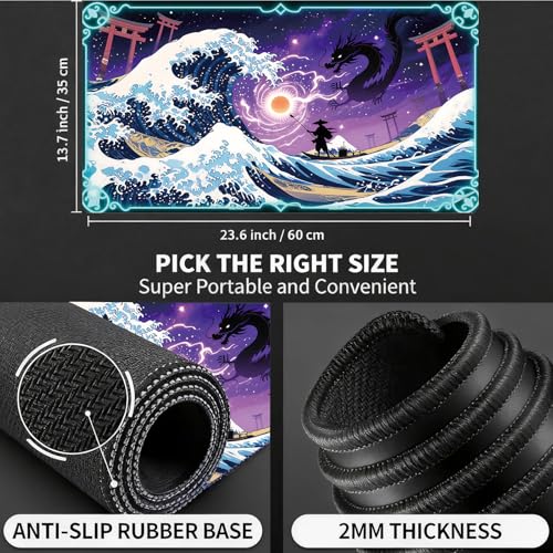 for MTG Playmat, for TCG Play Mat, 24 x 14 inches, Magic Game Card Mat Commander Playmat,Trading Card Inked Game Mat,Battle Game Rubber Non-Slip Mat - Waves - color: Waves