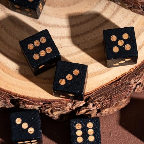 10PCS Wooden D6 Dice Set Wood 16mm Dice Set for DND RPG Board Games | Leather Storage Bag, DM Gift, for Dungeons and Dragons Role Playing Games - color: D6-black S