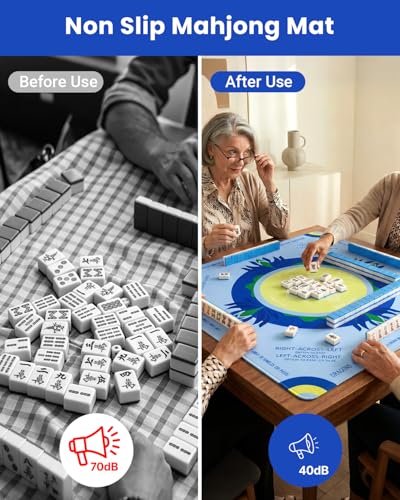 Mahjong Mat for Table, 32.2 Inch Square Mahjong Mats with 2026 Mahjong Card, Quiet Neoprene Noise Reduction Game Mat, Rubber Anti-Slip Base for Board Games, Tile Games & Dominoes Sage Blue - color: Sage Blue