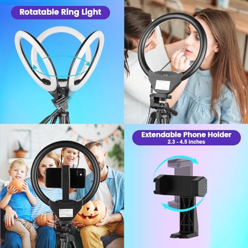 Sensyne 10'' RGB Ring Light with 50'' Extendable Tripod Stand, Circle Lights with Phone Holder for Live Stream/Makeup/YouTube Video/TikTok, Compatible with All Phones - color: RGB, size: 10-inch