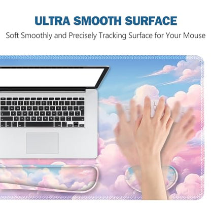 ToLuLu Large Mouse Pad Desk Pad, Wrist Rest Desk Mat for Keyboard and Mouse | 4PCS 35.4”x15.7" XXL Giant Mouse Pad Set, Non-Slip Base Stitched Edges Support Mousepad for Home Office, Dreamy Clouds - color: Dreamy Clouds