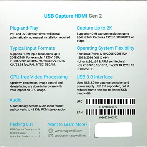 Magewell USB Capture HDMI Gen2 - USB 3.0 HD Video Capture Dongle Model 32060