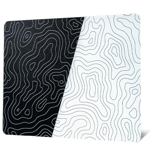 XVX Glass Mousepad for Gaming, Topographic Hard Gaming Mouse pad, Professional Large Mouse Mat 16.2" x 12.2", Special Glass Surface with Improved Precision and Speed - color: Black/White(Topographic)