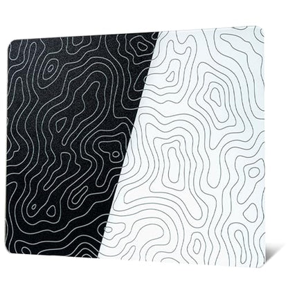 XVX Glass Mousepad for Gaming, Topographic Hard Gaming Mouse pad, Professional Large Mouse Mat 16.2" x 12.2", Special Glass Surface with Improved Precision and Speed - color: Black/White(Topographic)