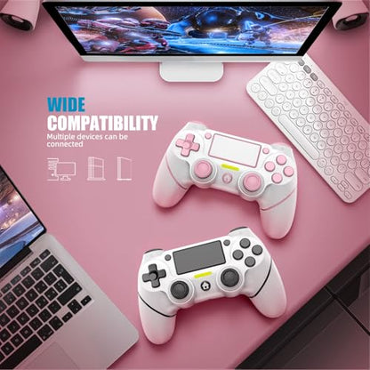 AceGamer 2 Pack for PS4 Controller, Wireless Controller for PS4/Pro/Slim/PC, with Non-Slip Grip of Both Sides,3.5mm Audio Jack and USB-C Cable! (Pink and White) - color: Pink and White