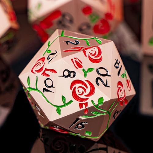 Gothic DND Dice Set Bleeding Rose Metal D and D Dice for use with Dungeons Dragons D&D Role Playing Game, Red Copper RPG Polyhedral Dice Set D20 D12 D10 D8 D6 D4 - color: Red&copper&black Numbers