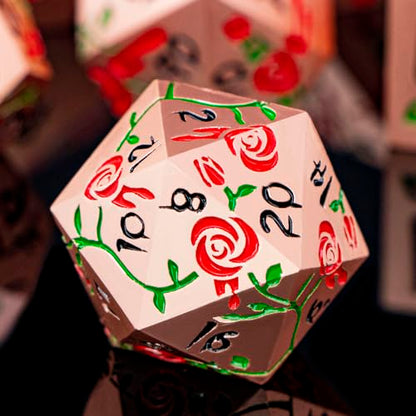Gothic DND Dice Set Bleeding Rose Metal D and D Dice for use with Dungeons Dragons D&D Role Playing Game, Red Copper RPG Polyhedral Dice Set D20 D12 D10 D8 D6 D4 - color: Red&copper&black Numbers