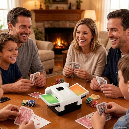 FEIERYA Automatic Card Shuffler 2/1/4/6 Deck | Battery-Operated Electric Playing Card Shuffler,Compatible with UNO,Poker for Home Card Game,Travel - size: 2 Decks Rechargeable USB