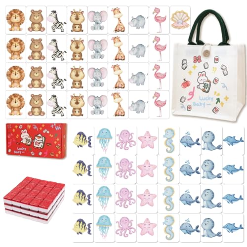 65 Pcs Vita Mahjong Tile Set, Portable Travel Mahjong Game with Handbag, 1.5-Inch Jumbo Premium Acrylic Tiles for Solo or 2 Players, Screen-Free Board Game for Picnic & Party - color: Forest & Marine Animals