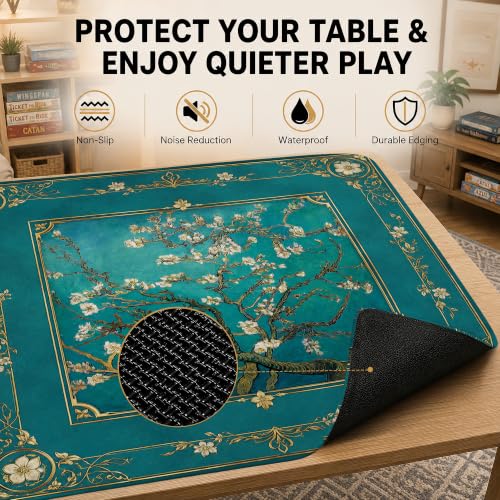 Almond Blossom Mahjong Mat for Table 31.5 x 31.5 Non Slip Noise Mah Jongg Mats for Dominoes Poker Card Board and Tile Games Gifts - color: Almond Blossom