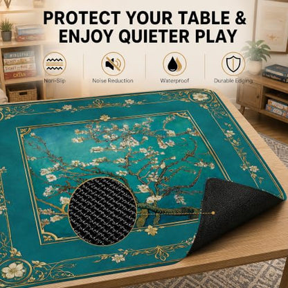 Almond Blossom Mahjong Mat for Table 31.5 x 31.5 Non Slip Noise Mah Jongg Mats for Dominoes Poker Card Board and Tile Games Gifts - color: Almond Blossom