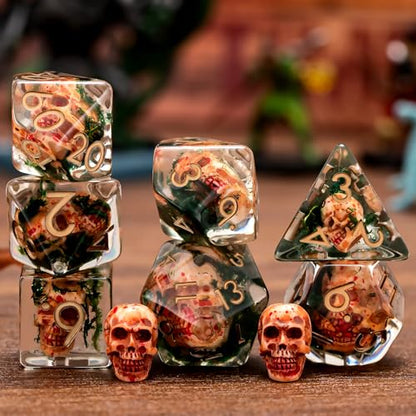 Resin DND Skull Dice Set, D&D Polyhedral Dice for Dungeons and Dragons RPG, MTG Role Playing Games D and D Dice 7pc D20 D12 D10 D8 D6 D4 - color: Skull-2