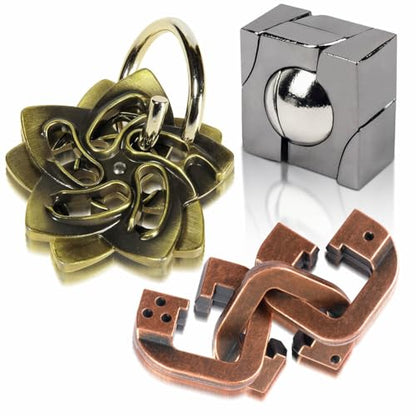 Fun Metal Brain Teaser Puzzle Games - 3PCS Adults Mind 3D Toys -Teens IQ Insight Challenge - Educational Gift for Ages 12+ - color: E 3pcs Chain Set, size: Large Size