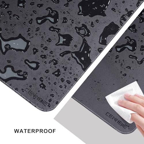 CENNBIE Leather Desk Mat Protector, 35.5" x 16" Office Desk Pad (Black) | Premium stitched edges resist wear. Easy to clean. Protects desk from spills, stains ,scratches. Smooth glide. Office & home. - color: Black, size: 35.5" x 16"