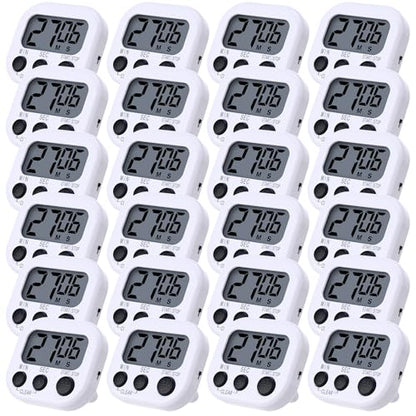 Leumoi 24 Pack Multi-Function Digital Timers with Magnetic Back, Large LCD Display, Loud Alarm, Count up & Countdown, Memory Function for Cooking, Classroom, Study, Exercise & Work(White and Black) - color: White and Black