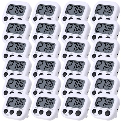 Leumoi 24 Pack Multi-Function Digital Timers with Magnetic Back, Large LCD Display, Loud Alarm, Count up & Countdown, Memory Function for Cooking, Classroom, Study, Exercise & Work(White and Black) - color: White and Black
