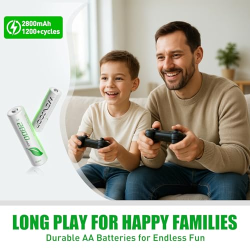 Rechargeable AA Batteries 8Pack, 2800mAh High-Capacity, NiMH, Double A Battery, Long-Lasting, AA Rechargeable Batteries for Household and Office Devices, Pre-Charged - 1.2V Low Self Discharge - size: 8 Count