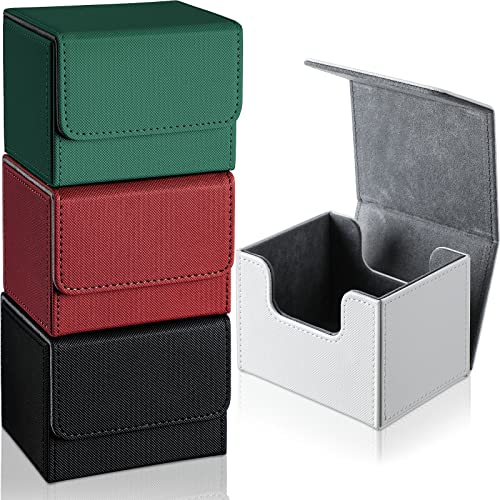 Yookeer 4 Pieces Leather Deck Card Boxes Cards Deck Game Box for Collectible Playing Card Box Compatible with MTG Commander(Black, White, Red, Green,Horizontal) - color: Black, White, Red, Green, style: Horizontal