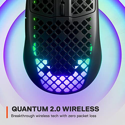 SteelSeries Aerox 3 Wireless - Holey RGB Gaming Mouse - Ultra-lightweight Water Resistant Design - 18K DPI TrueMove Air Optical Sensor- Onyx - color: Onyx, style: Gen 1