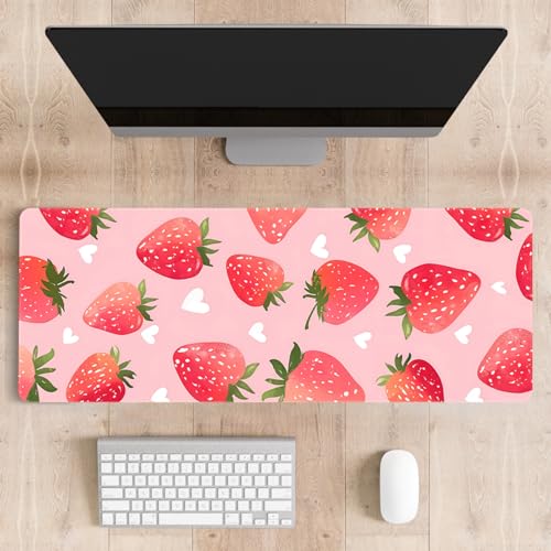 Mousepad Desk Mat Gaming Large Keyboard Cute Office Desktop Computer Laptop Strawberry XXL Long Giant Big Kawaii Aesthetic Girly Pretty Design Women Girl Gamer Oversized Wide 30x12'' Mousepad - color: Strawberry